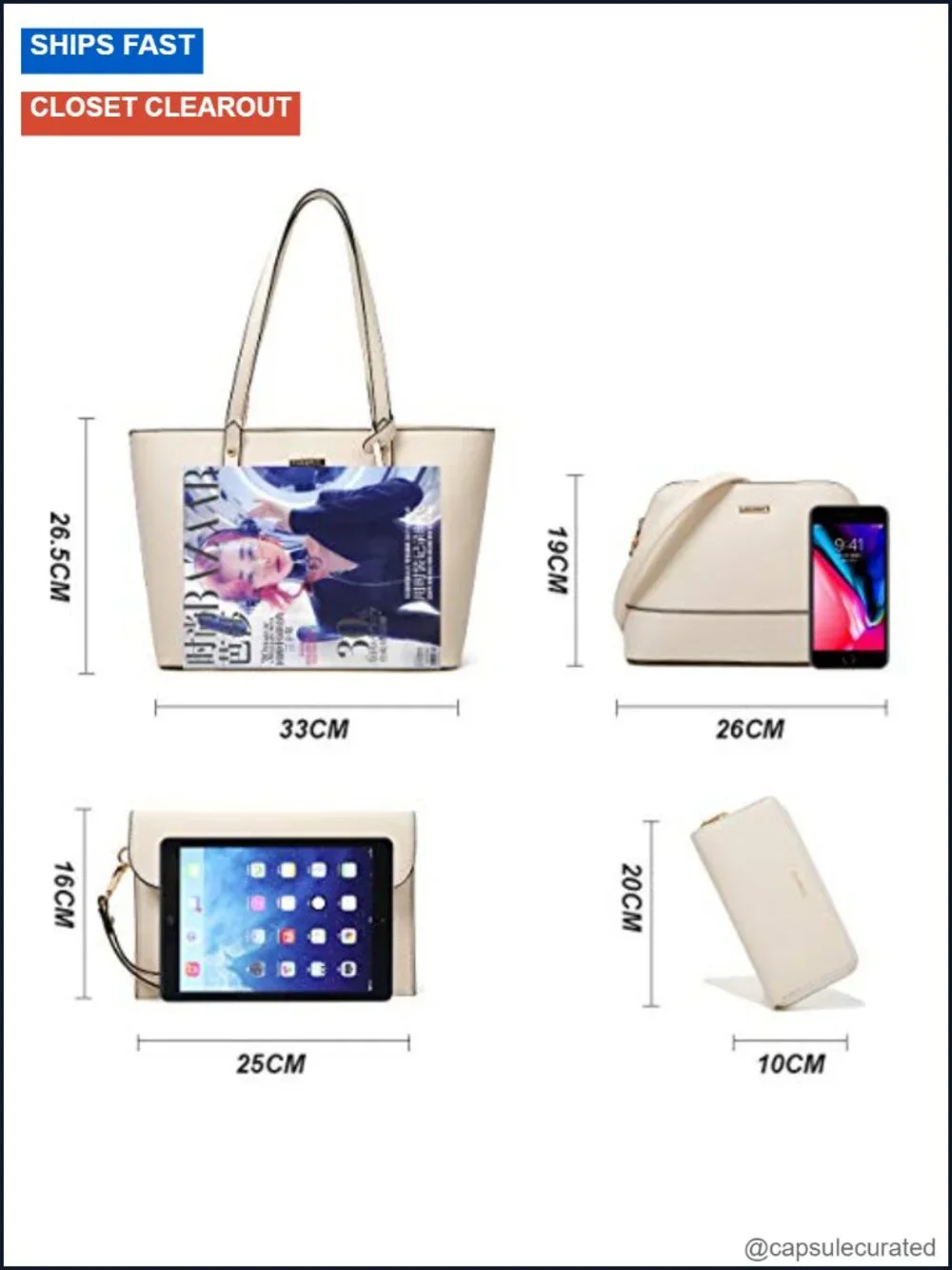Women's Satchel Handbag Tote Set with Wallet and Card Holder, Top Zipper